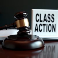 Gavel resting near 'Class Action' text, symbolizing legal proceedings and justice